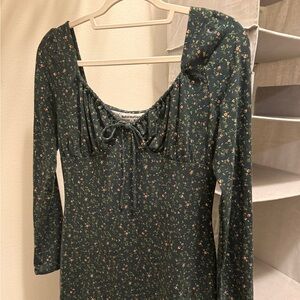 Reformation Dark Green Floral Long Sleeve Dress